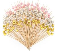 Lot de 200 Pics à Cocktail avec Perles de 4 Couleurs 12 cm Pique Aperitif en Bambou Brochette Bâtons Cures-Dents Décoratifs pour Charcuterie Sandwich Fruits Habiller Toutes Sortes de Gâteaux Barbecue