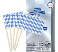 Lot de 200 pics de drapeaux + cure-dents « Oktoberfest » pour fête et fête de pays - Drapeau bavarois - Décoration de fête