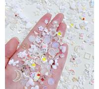 Lot de 200 pierres strass pour décoration des ongles 3D - Cœur ours papillon - Nœud - Bijoux pour filles et femmes - DIY - Mélange de blanc