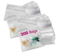 Lot de 200 pochettes à pilules - 7,6 x 7 cm - Sans BPA - Jetables - Avec fermeture éclair - Réutilisables - Transparentes et réutilisables - Avec étiquettes inscriptibles