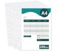 Lot de 200 pochettes transparentes A4 transparentes (format A4, 60 My), perforations universelles à 11 trous, format A4, format de rangement A4, pour brochures, dossiers, feuilles volantes, documents