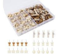 Lot de 200 Punaises en Bois - 5 Styles - Mini Punaises Avec Boîte - Pour Travaux Manuels, Panneau de Liège, Photos, Posters