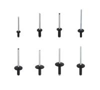 Lot de 200 rivets aveugles assortis en alliage d'aluminium noir - Bride standard et large, diamètre de 3,2 à 4,8 mm, longueur de 8 à 18 mm, pour industriel, automobile et