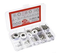 Lot de 200 rondelles plates galvanisées de 2 à 10 mm - Assortiment de 200 rondelles métalliques renforcées M2-M10 - Pour vis - Rondelles revêtues de cuivre de 2 mm à 10 mm
