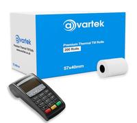 Lot de 200 rouleaux de papier thermique de qualité supérieure pour cartes de crédit PDQ, POS, EPOS, machines à cartes, Barclaycard, Verifone, Ingenico, Sagem, Spire, Pax, Worldpay - 57 x 40 mm AVARTEK