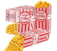 Lot de 200 Sachet Pop Corn, Sachet Popcorn en Papier Sac Pop-corn Bags Pliable Petites Popcorn Boîtes pour Popcorn Machine, Party, Carnaval, Cinéma Rétro Rayures Rouges Style Vintage 9 x 6 x 21 cm 1oz