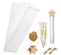 Lot de 200 sacs à bougies en cellophane OPP avec 200 étiquettes cadeaux en papier kraft et ficelle pour bougies, bonbons, biscuits, mariage, fête, Saint-Valentin - 7 x 30 cm