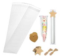 Lot de 200 sacs à bougies en cellophane OPP avec 200 étiquettes cadeaux en papier kraft et ficelle pour bougies, bonbons, biscuits, mariage, fête, Saint-Valentin - 5 x 30 cm
