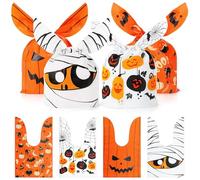 Lot de 200 sacs à friandises d'Halloween - 4 styles d'oreilles de lapin mignons, sacs à friandises en plastique pour enfants, tours ou friandises, cadeaux de fête et cadeaux de saison effrayante
