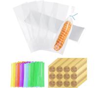 Lot De 200 Sacs En Cellophane Avec 200 Cordes De Reliure Et 10 Étiquettes Autocollantes ,Sacs De Bonbons Transparents ,Sacs Cadeaux Op ,Autocollants ,Adaptés Pour Les Fêtes D'anniversaire ,Cadeaux,