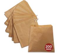 Lot de 200 sacs en papier kraft avec cordon (21,6 x 21,6 cm) - Sacs en papier marron pour nourriture, déjeuner, cadeaux, courses, sandwichs et plats à emporter | Sacs à fruits résistants à la graisse