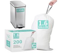 Lot de 200 sacs poubelle robustes Code C de 10 à 12 litres avec cordon de serrage renforcé, compatibles avec simplehuman Code C, blancs, étanches et résistants aux déchirures