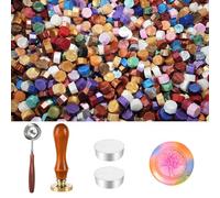 Lot de 200 sceaux de cire à cacheter avec 1 tampon arbre de vie, 1 cuillère à fondre, 2 bougies chauffe-plat, pour vernis à cacheter vintage et lettres, invitations, paquet cadeau (E)