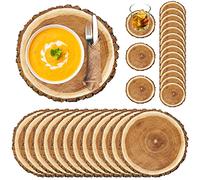 Lot de 200 Sets de Table et Dessous de Verre jetables en Bois - Rond et Rustique - pour Table d'été, Automne, Mariage, dîner, fête