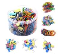 Lot de 200 trombones et pinces à reliure de tailles assorties, pinces à papier colorées de petite, moyenne et grande taille, kit de fournitures de bureau pour l'école, le bureau et la maison