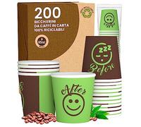 Lot de 200 verres en papier à café 65 ml DownUP Green Verres écologiques biodégradables jetables pour petites boissons chaudes