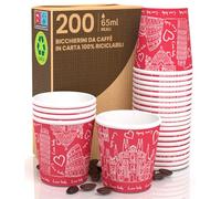 Lot de 200 verres en papier à café 65 ml Italie Red Verres écologiques biodégradables jetables petits emporte-pièces