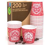 Lot de 200 verres en papier à café 65 ml Red Forest Verres écologiques biodégradables jetables pour petites boissons chaudes