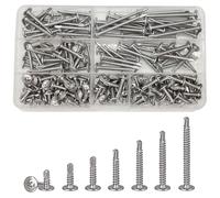 Lot de 200 vis auto-perceuses Phillips M4,2 à tête ronde en acier inoxydable - Vis auto-perceuses pour métal, tête de liaison - Kit de forets (13-50 mm)