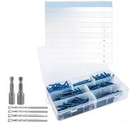 Lot de 200 vis autotaraudeuses à tête hexagonale - Bleu - Pointe diamant - Revêtement résistant à la rouille - Filetage Hi-Lo pour bois, béton, brique, mur, maçonnerie