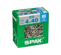 Spax Vis acier inoxydable, 4 x 40 mm, 200 unités, Filetage partiel, Tête fraisée, T-STAR plus T20, 4CUT, Acier inoxydable inoxydable A2 - 4197000400406