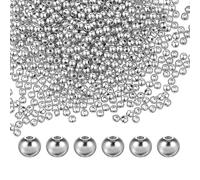 Lot de 2000 perles d'espacement rondes et lisses en argent de 3 mm pour la fabrication de bijoux, petites perles d'espacement rondes en argent avec trou