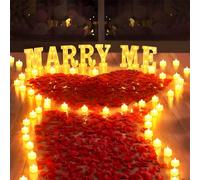 Lot de 2031 lettres lumineuses « Marry Me » avec 24 bougies sans flamme en forme de cœur pour demande en mariage, décoration de nuit romantique