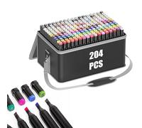 Lot de 204 Marqueurs à Alcool Double Face à Séchage Rapide pour Manga, Design, École, Dessin et Coloriage avec Sac de Transport