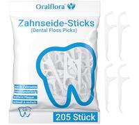 Lot de 205 bâtonnets de fil dentaire - Oralflora - Nettoyage interdentaire pour soins dentaires, gencives et molaires saines - 2 en 1 avec cure-dents sur la poignée