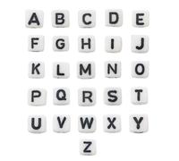 Lot de 208 perles carrées en acrylique avec lettres de l'alphabet de 6 mm pour bracelets, porte-clés, colliers, cordons, fabrication de bijoux, loisirs créatifs, blanc et noir