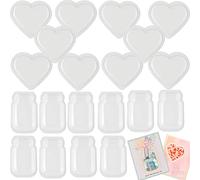 Lot de 20dômes en plastique pour travaux manuels 3D en forme de cœur et de bocal couvercles en plastique transparent pour shaker fabrication de cartes fournitures de scrapbooking fenêtre sans découpe