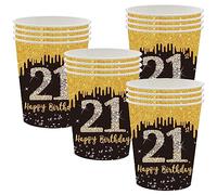Lot de 21 assiettes jetables en carton noir et doré pour 21e anniversaire
