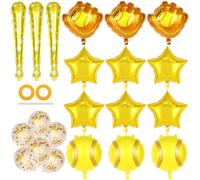 Lot de 21 ballons de baseball en mylar avec gants de batte de baseball, ballons en aluminium mylar à confettis dorés, fournitures de fête sur le thème du sport, fête d'anniversaire, fête prénatale