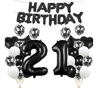 Lot de 21 ballons de décoration pour 21e anniversaire - Noirs - Numéro 21 - En Mylar - Cadeaux pour filles, garçons, femmes et hommes