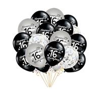 Lot de 21 ballons décoratifs argentés et noirs pour garçons et filles, ballons à confettis, ballons à confettis du 16e anniversaire (16ème anniversaire)