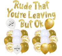 Lot de 21 ballons dorés grossiers avec inscription « That You're Leaving But Ok » - Bannière dorée à paillettes - Ballon imprimé « Will Miss You Good Luck » - Pour les sorties, décoration amusante