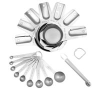 Lot de 21 cuillères doseuses en acier inoxydable avec graduation des grammes, cuillères doseuses, 7 verres doseurs, 5 cuillères à mesurer, 9 cuillères, 2 anneaux amovibles, pour la cuisson, la