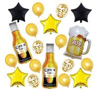 Lot de 21 décorations de fête sur le thème de la tasse de bière Corona, décorations de ballons de fête d'anniversaire, film d'aluminium et latex, ballons pentagrammes, fournitures de fête prénatale