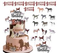 Lot de 21 décorations de gâteau en forme de chevaux - Clôture d'anniversaire - Réalistes - Microcosme réaliste - Pour thème safari, bébé, douche d'enfants, anniversaire