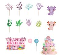 Lot de 21 décorations de gâteaux Axolotl, adorables figurines axolotl roses et violettes, pour cupcakes et desserts.