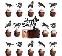 Lot de 21 échasses de gâteau en forme de loup, animaux sauvages, décoration de gâteau pour fête d'enfant, bonbons, décoration de fête d'anniversaire, thème forêt, décoration de gâteau pour garçons et