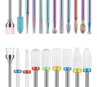 Lot de 21 forets à ongles, 1,9 cm, lime à ongles électrique diamant et lime à ongles en gel acrylique en céramique, outils de nail art, embouts de retrait de cuticules en carbure pour manucure