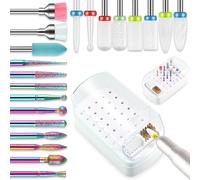 Lot de 21 forets à ongles avec étui de support de foret à ongles, lime à ongles électrique à cuticules de 3/32 pouces kit, embouts pour enlever les cuticules pour manucure pédicure, maison de salon