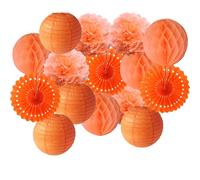 Lot de 21 lampions en papier - Décoration - Lampe chinoise en papier - Orange - Rondes - Décoration pour jardin, fête, anniversaire, mariage (diamètre 10/15/20/25 cm)