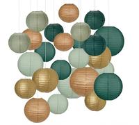 Lot de 21 Lanternes en Papier: Décoratives Rondes Lanterne à Suspendre, Lanterne Boule Suspension pour Fête De Mariage, Anniversaire, Fête Prénuptiale, Fête Prénatale (10cm 15cm 20cm 25cm)