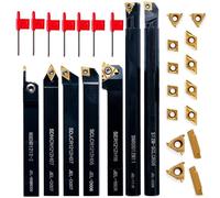 Lot de 21 outils de tour en carbure avec 7 supports de tournage, 14 inserts indexables CCMT060204 - Barres d'alésage en acier 42CrMo - Assemblage anti-chocs - Filetage CNC - Noir et doré