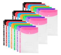 Lot de 21 pochettes perforées en plastique A4, 11 trous, extensibles pour classeur à 2/3/4 anneaux avec bouton pression et étiquette, feuilles mobiles transparentes pour bureau, école, maison
