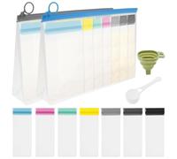 Lot de 21 récipients de voyage réutilisables pour poudre de protéine à emporter, 21 sacs à dose unique et 2 grands sacs à fermeture éclair, rangement portable pour supplément de poudre avec entonnoir