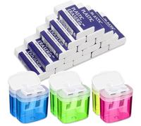 Lot de 21 taille-crayons avec boîte et taille-crayon avec récipient, 6 taille-crayons (couleurs mélangées) + 15 gommes