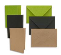 Lot de 210 cartes - Format A6/C6 - En papier kraft vintage - Noir, vert clair, marron sable - Cartes pliées avec pli A6 10,5 x 14,8 cm et enveloppes C6 11,4 x 16,2 cm - Pour invitations et cartes de